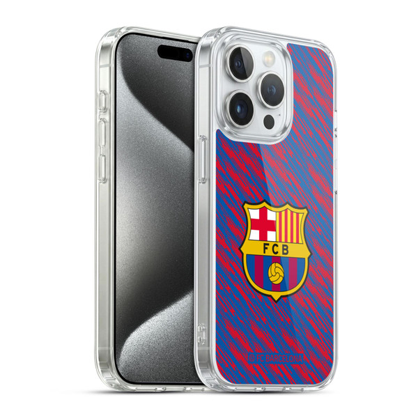 FC Barcelona Crest Patterns Glitch Soft Gel Case for Apple iPhone 15 Pro & MagSafe