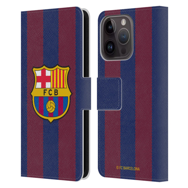 FC Barcelona 2023/24 Crest Kit Home Leather Book Wallet Case Cover For Apple iPhone 15 Pro