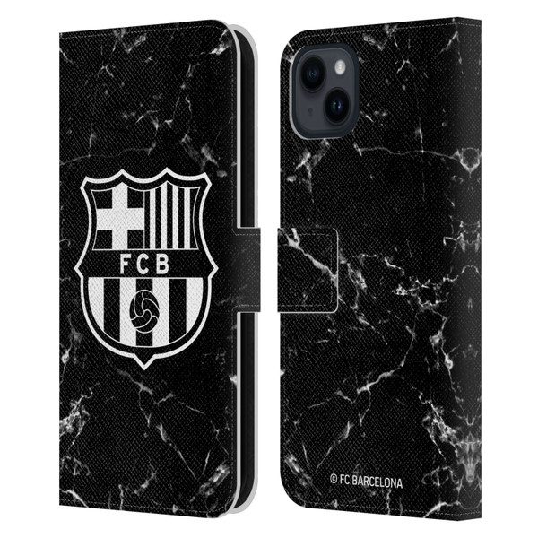 FC Barcelona Crest Patterns Black Marble Leather Book Wallet Case Cover For Apple iPhone 15 Plus