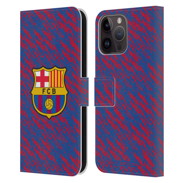 FC Barcelona Crest Patterns Glitch Leather Book Wallet Case Cover For Apple iPhone 15 Pro Max