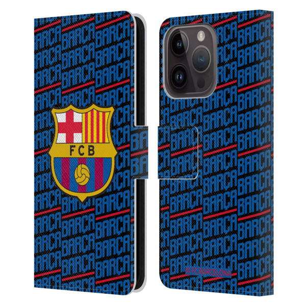 FC Barcelona Crest Patterns Barca Leather Book Wallet Case Cover For Apple iPhone 15 Pro