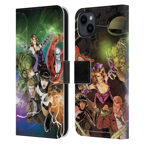 Justice League DC Comics Dark Comic Art #30 Group Leather Book Wallet Case Cover For Apple iPhone 15 Plus