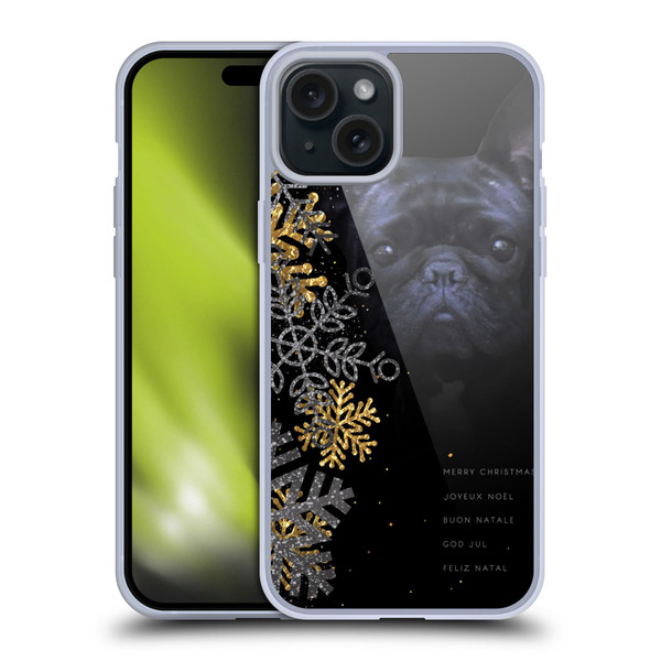 Klaudia Senator French Bulldog 2 Snow Flakes Soft Gel Case for Apple iPhone 15 Plus