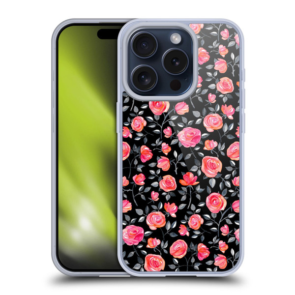 Micklyn Le Feuvre Florals Roses on Black Soft Gel Case for Apple iPhone 15 Pro