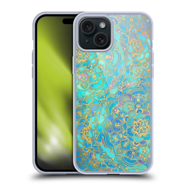 Micklyn Le Feuvre Mandala Sapphire and Jade Soft Gel Case for Apple iPhone 15 Plus