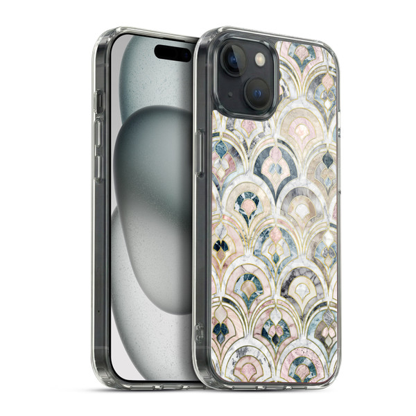 Micklyn Le Feuvre Marble Patterns Art Deco Tiles In Soft Pastels Soft Gel Case for Apple iPhone 15 Plus & MagSafe