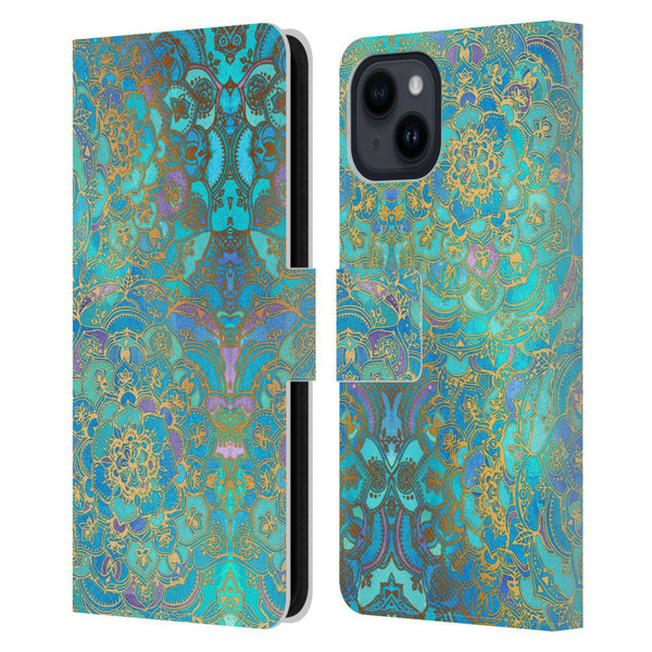 Micklyn Le Feuvre Mandala Sapphire and Jade Leather Book Wallet Case Cover For Apple iPhone 15