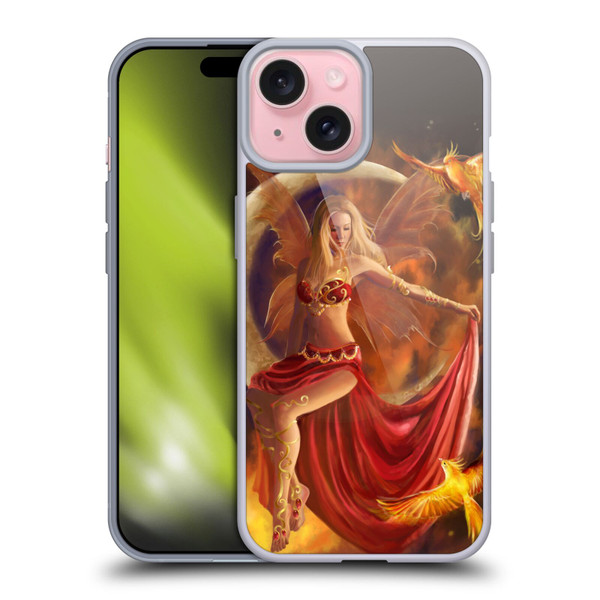 Nene Thomas Crescents Fire Fairy On Moon Phoenix Soft Gel Case for Apple iPhone 15