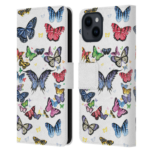 Nene Thomas Art Butterfly Pattern Leather Book Wallet Case Cover For Apple iPhone 15