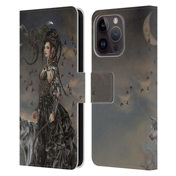 Nene Thomas Crescents Gothic Fairy Woman With Wolf Leather Book Wallet Case Cover For Apple iPhone 15 Pro