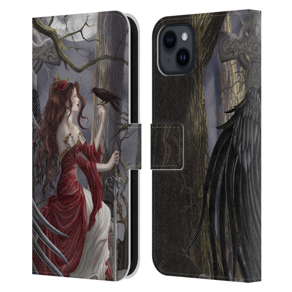 Nene Thomas Deep Forest Dark Angel Fairy With Raven Leather Book Wallet Case Cover For Apple iPhone 15 Plus
