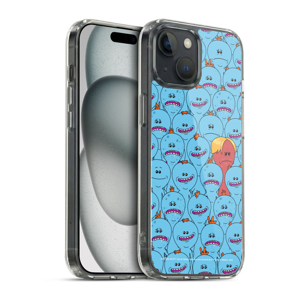Rick And Morty Season 4 Graphics Mr. Meeseeks Pattern Soft Gel Case for Apple iPhone 15 & MagSafe