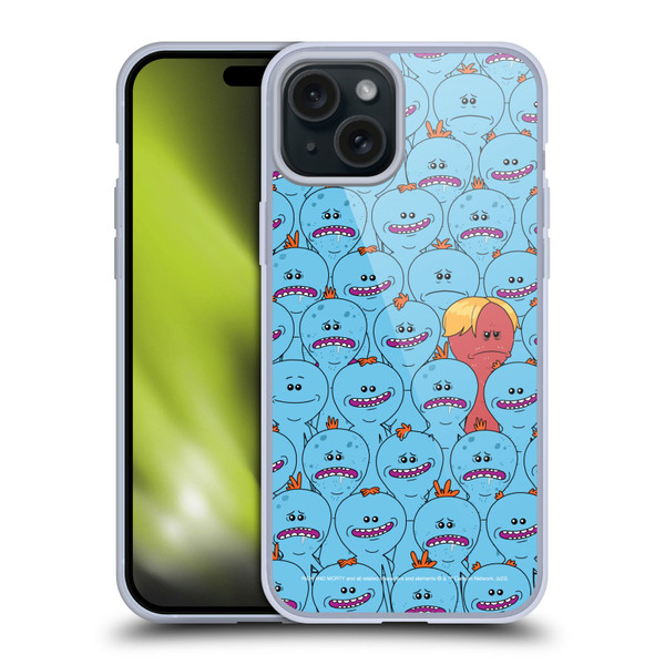 Rick And Morty Season 4 Graphics Mr. Meeseeks Pattern Soft Gel Case for Apple iPhone 15 Plus