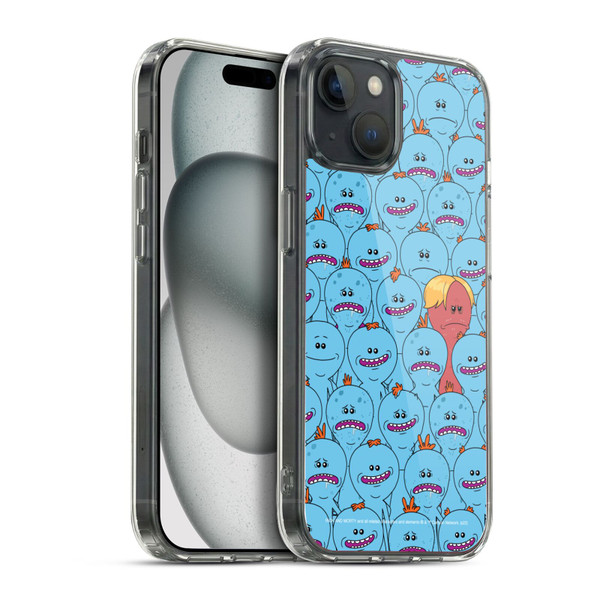 Rick And Morty Season 4 Graphics Mr. Meeseeks Pattern Soft Gel Case for Apple iPhone 15 Plus & MagSafe