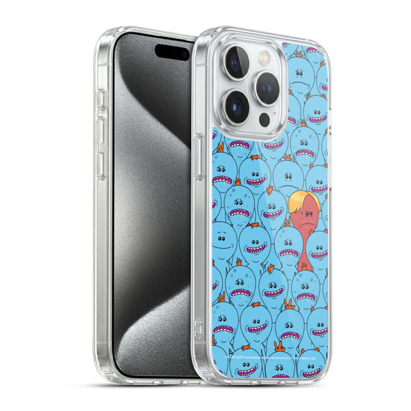 Rick And Morty Season 4 Graphics Mr. Meeseeks Pattern Soft Gel Case for Apple iPhone 15 Pro & MagSafe