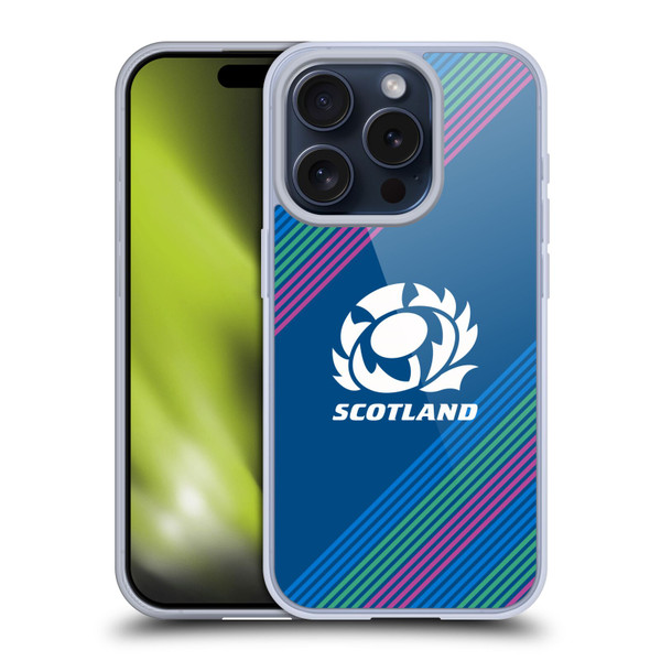 Scotland Rugby Graphics Stripes Soft Gel Case for Apple iPhone 15 Pro