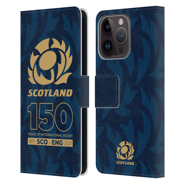 Scotland Rugby 150th Anniversary Thistle Leather Book Wallet Case Cover For Apple iPhone 15 Pro