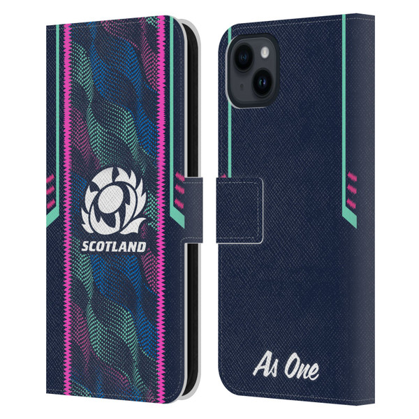 Scotland Rugby 2023/24 Crest Kit Wave Training Leather Book Wallet Case Cover For Apple iPhone 15 Plus