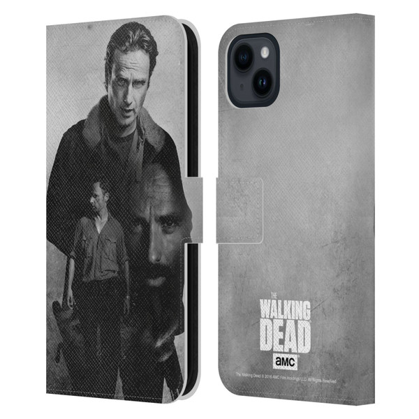AMC The Walking Dead Double Exposure Rick Leather Book Wallet Case Cover For Apple iPhone 15 Plus