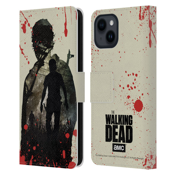 AMC The Walking Dead Silhouettes Rick Leather Book Wallet Case Cover For Apple iPhone 15