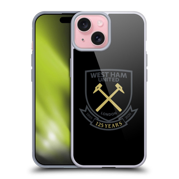 West Ham United FC 125 Year Anniversary Black Claret Crest Soft Gel Case for Apple iPhone 15