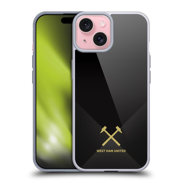 West Ham United FC Hammer Marque Kit Black & Gold Soft Gel Case for Apple iPhone 15