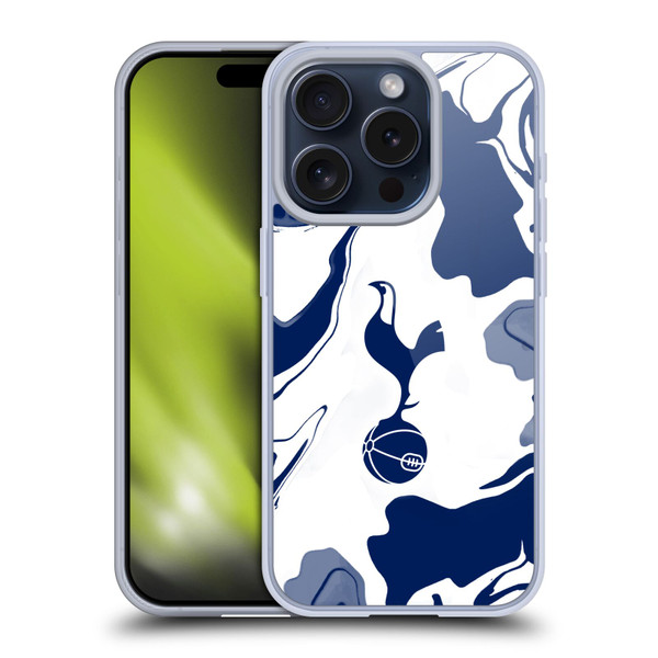 Tottenham Hotspur F.C. Badge Blue And White Marble Soft Gel Case for Apple iPhone 15 Pro