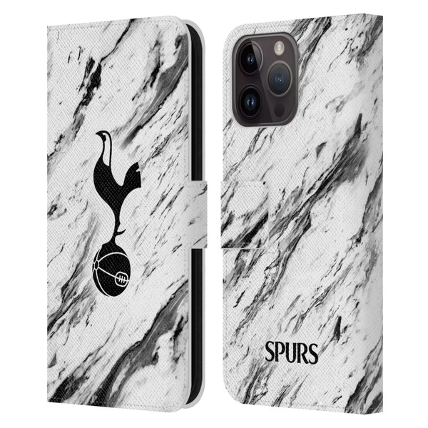 Tottenham Hotspur F.C. Badge Black And White Marble Leather Book Wallet Case Cover For Apple iPhone 15 Pro Max
