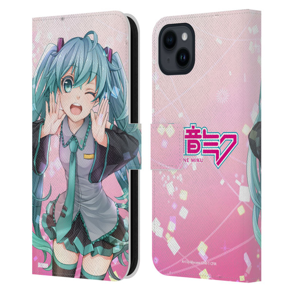 Hatsune Miku Graphics Wink Leather Book Wallet Case Cover For Apple iPhone 15 Plus