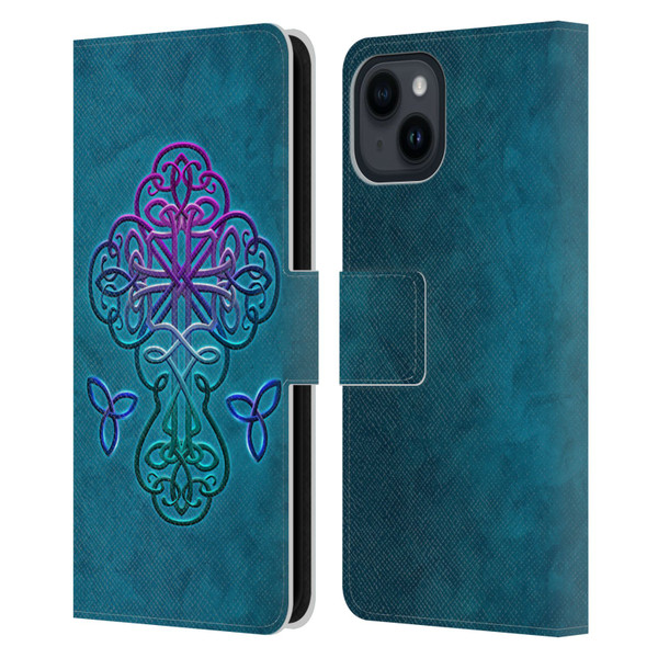 Brigid Ashwood Crosses Celtic Leather Book Wallet Case Cover For Apple iPhone 15