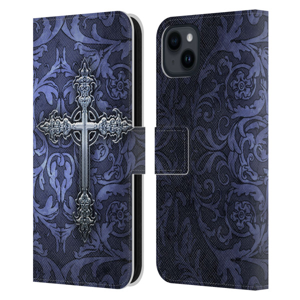 Brigid Ashwood Crosses Gothic Leather Book Wallet Case Cover For Apple iPhone 15 Plus