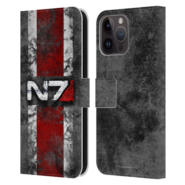 EA Bioware Mass Effect Graphics N7 Logo Distressed Leather Book Wallet Case Cover For Apple iPhone 15 Pro Max