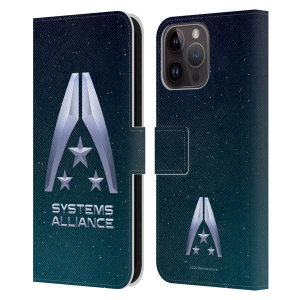 EA Bioware Mass Effect Graphics Systems Alliance Logo Leather Book Wallet Case Cover For Apple iPhone 15 Pro Max