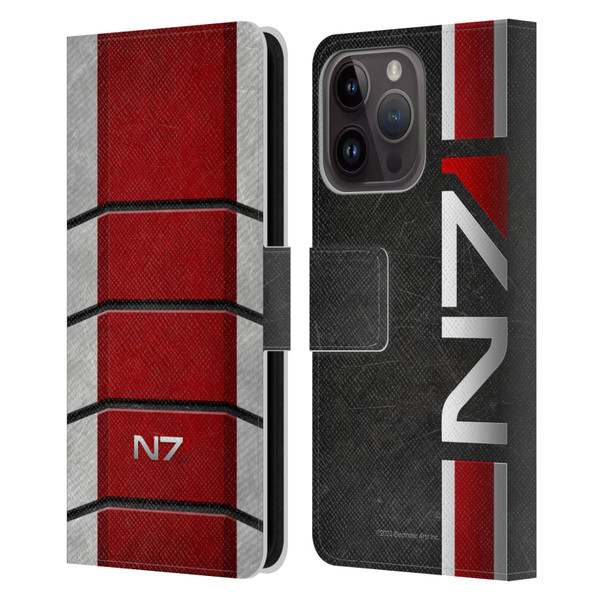 EA Bioware Mass Effect Graphics N7 Logo Armor Leather Book Wallet Case Cover For Apple iPhone 15 Pro