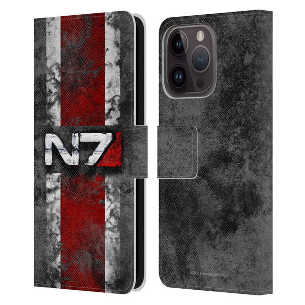 EA Bioware Mass Effect Graphics N7 Logo Distressed Leather Book Wallet Case Cover For Apple iPhone 15 Pro