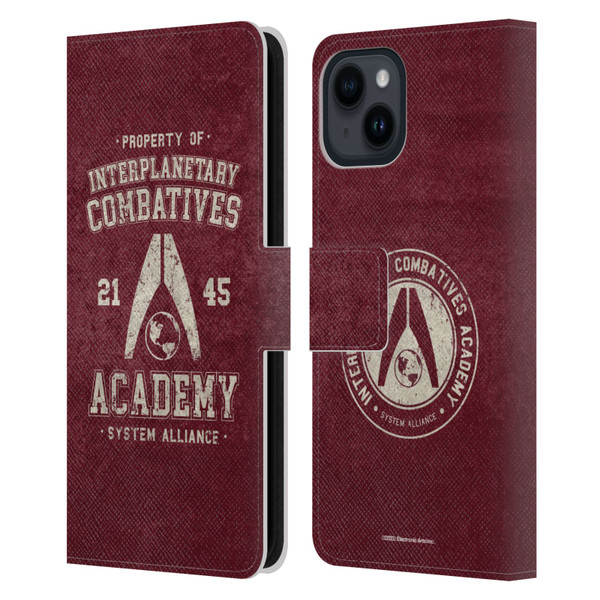EA Bioware Mass Effect 3 Badges And Logos Interplanetary Combatives Leather Book Wallet Case Cover For Apple iPhone 15