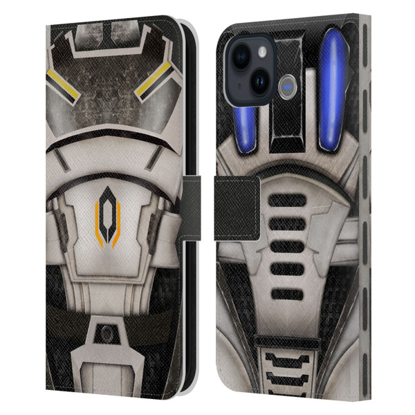 EA Bioware Mass Effect Armor Collection Cerberus Leather Book Wallet Case Cover For Apple iPhone 15 Plus
