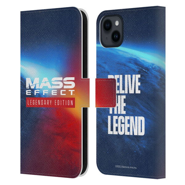 EA Bioware Mass Effect Legendary Graphics Logo Key Art Leather Book Wallet Case Cover For Apple iPhone 15 Plus