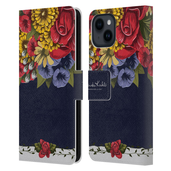 Frida Kahlo Red Florals Blooms Leather Book Wallet Case Cover For Apple iPhone 15