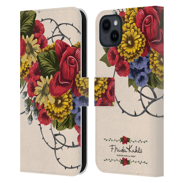 Frida Kahlo Red Florals Vine Leather Book Wallet Case Cover For Apple iPhone 15 Plus