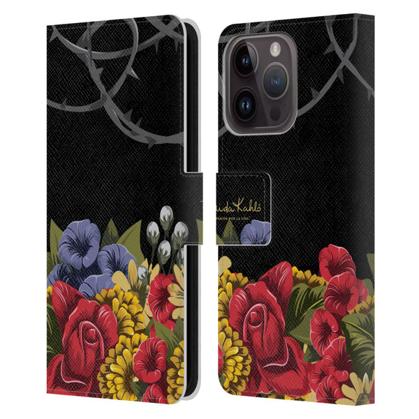 Frida Kahlo Red Florals Efflorescence Leather Book Wallet Case Cover For Apple iPhone 15 Pro