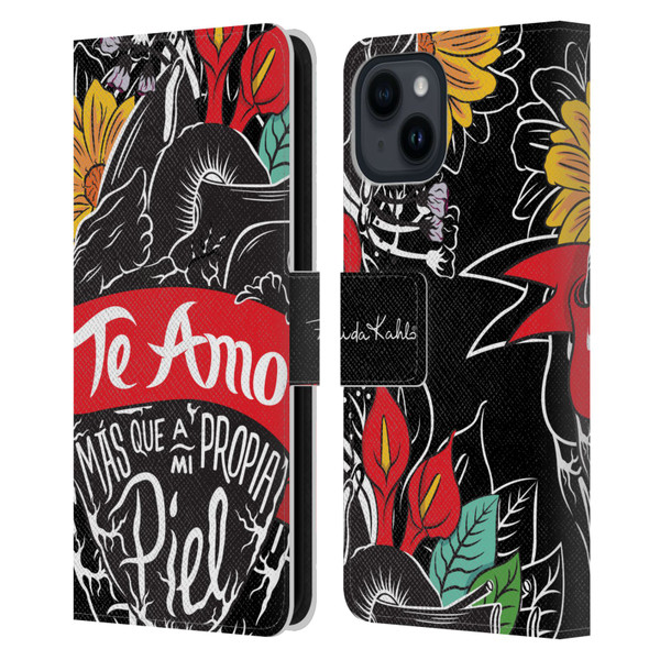 Frida Kahlo Typography Heart Leather Book Wallet Case Cover For Apple iPhone 15