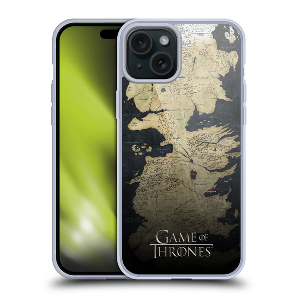 HBO Game of Thrones Key Art Westeros Map Soft Gel Case for Apple iPhone 15 Plus