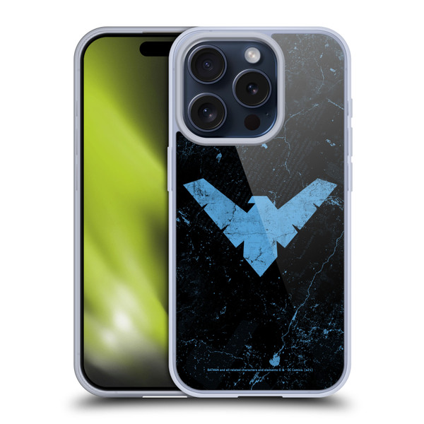 Batman DC Comics Nightwing Logo Grunge Soft Gel Case for Apple iPhone 15 Pro