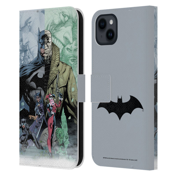 Batman DC Comics Famous Comic Book Covers Hush Leather Book Wallet Case Cover For Apple iPhone 15 Plus