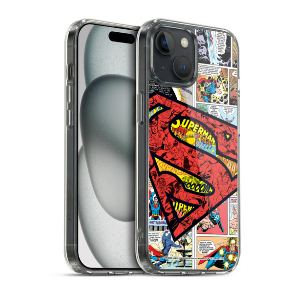 Superman DC Comics Comicbook Art Oversized Logo Soft Gel Case for Apple iPhone 15 & MagSafe