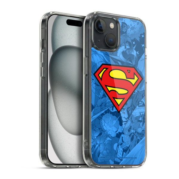 Superman DC Comics Comicbook Art Collage Soft Gel Case for Apple iPhone 15 Plus & MagSafe