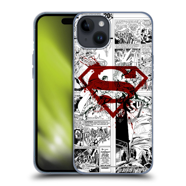 Superman DC Comics Comicbook Art Red Logo Splatter Soft Gel Case for Apple iPhone 15 Plus