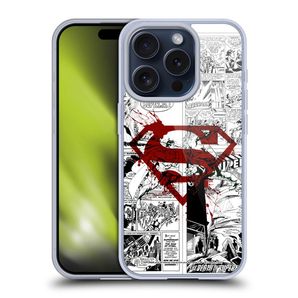 Superman DC Comics Comicbook Art Red Logo Splatter Soft Gel Case for Apple iPhone 15 Pro & MagSafe