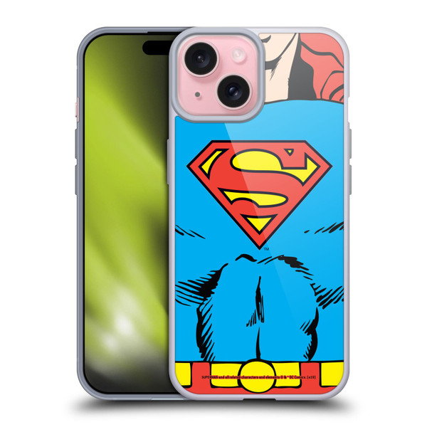 Superman DC Comics Logos Classic Costume Soft Gel Case for Apple iPhone 15